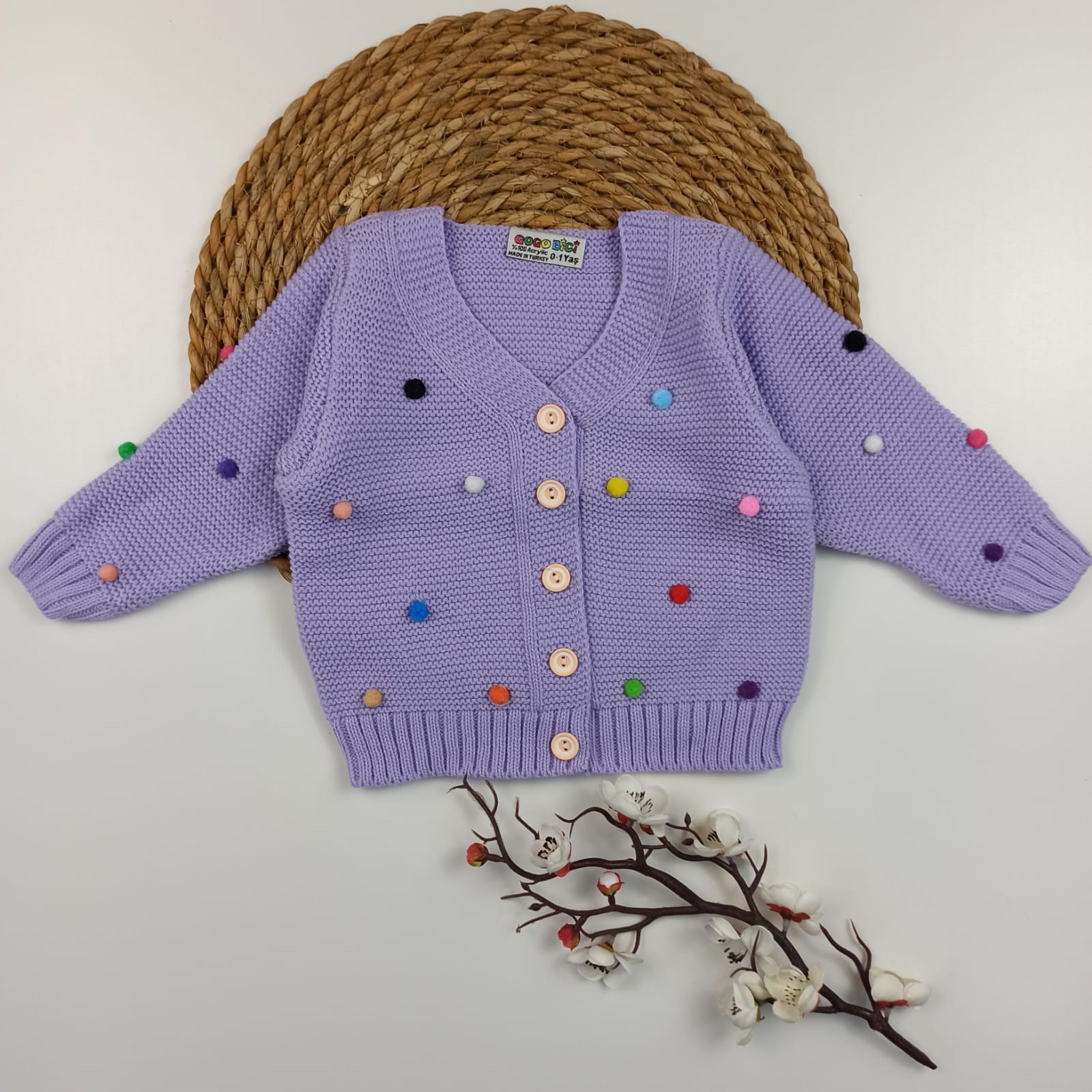 KIZ BEBEK PONPON DETAYLI TRİKO HIRKA LİLA 1-5 YAŞ