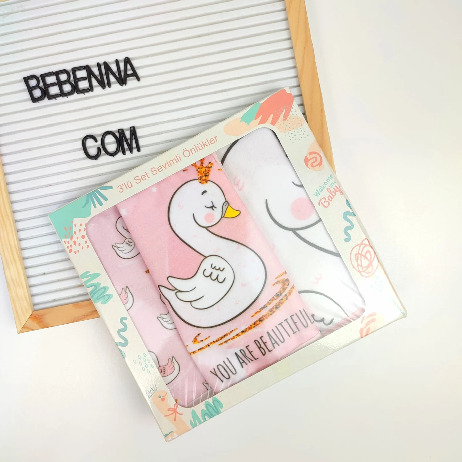 Bebek 3Lü Kuğu Baskılı Mama Önlüğü 0-2 Yaş