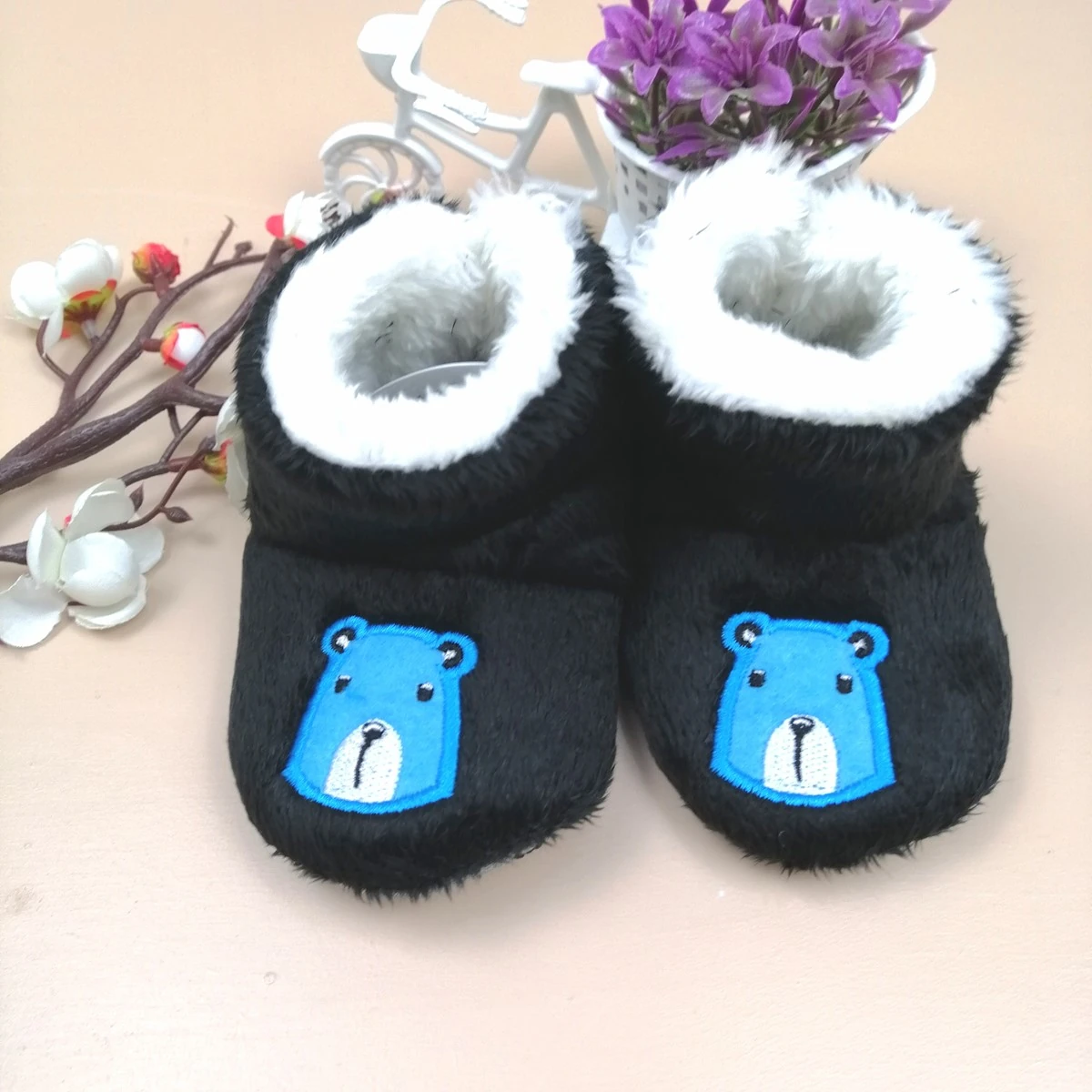 Bebek Ayı Baskılı Siyah Erkek Panduf
