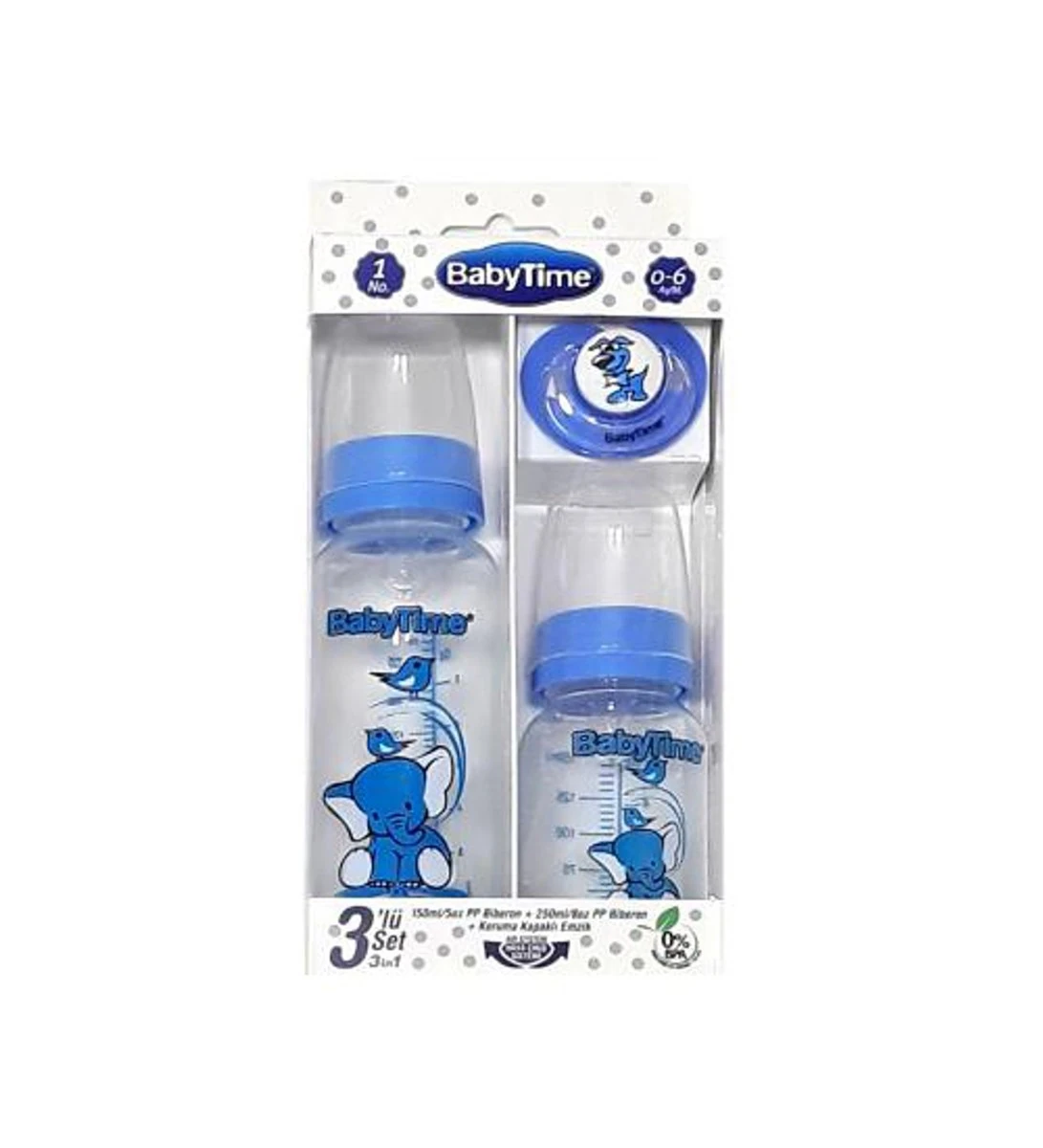 Bebek Babytime Cam Biberon 3 lü Set Mavi