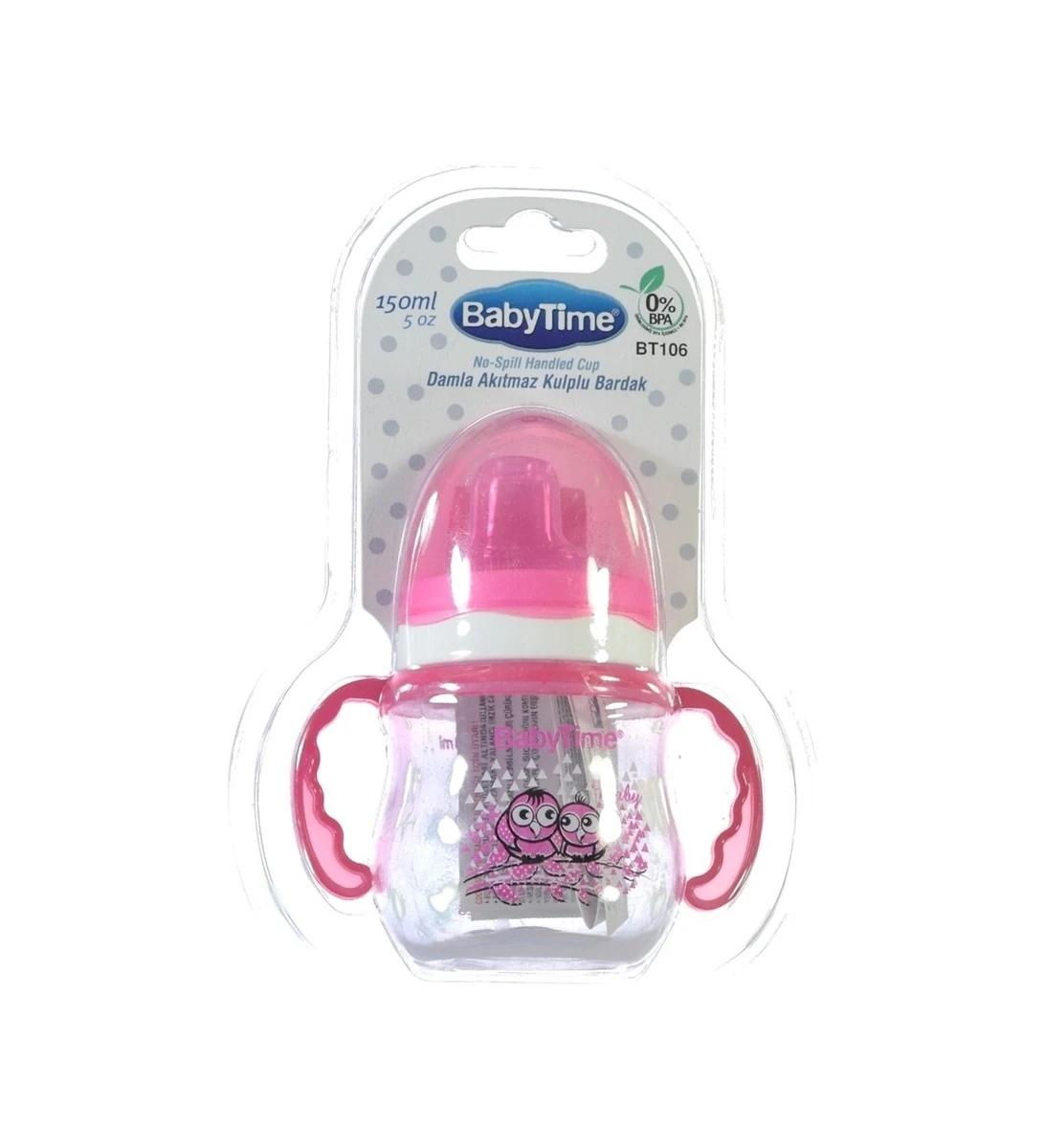 Bebek Babytime Damla Akıtmaz Kulplu Bardak Pembe 150 ml