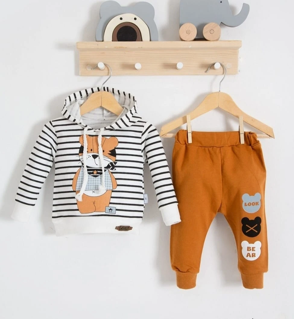 Bebek Bear Baskılı Kapüşonlu İkili Takım 6-18 AY