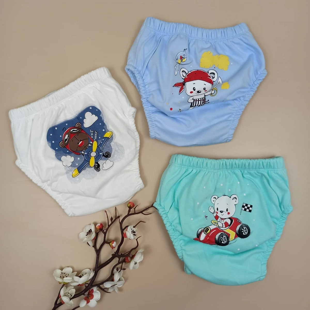 Bebek Büyük Boy Alıştırma Külodu Desenli 3 lü Erkek
