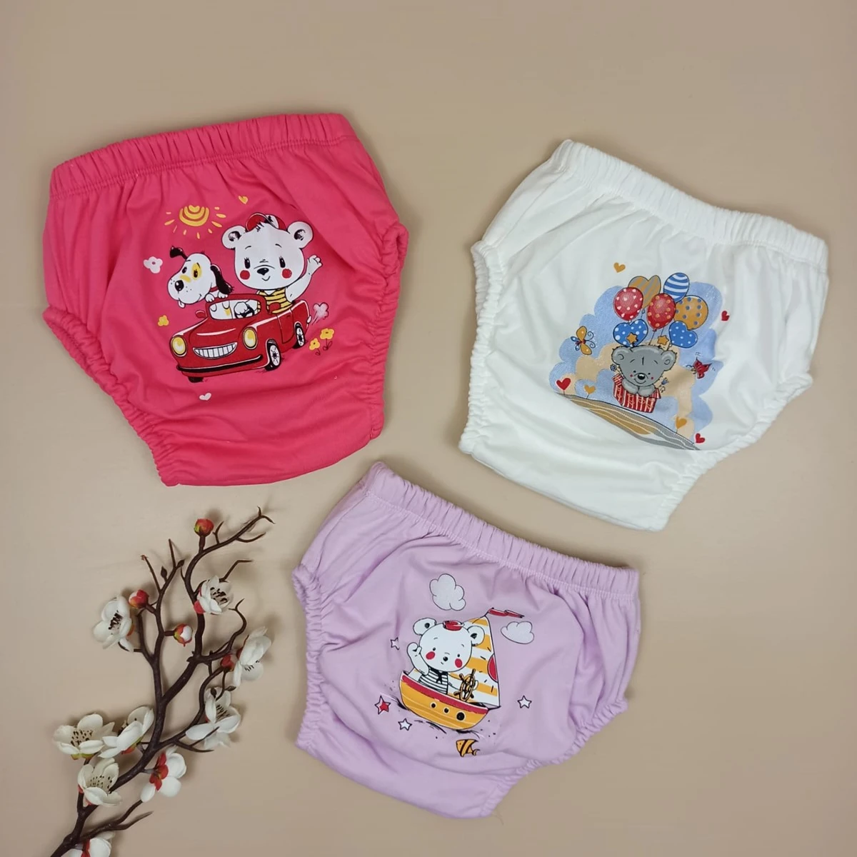 Bebek Büyük Boy Alıştırma Külodu Desenli 3 lü Kız