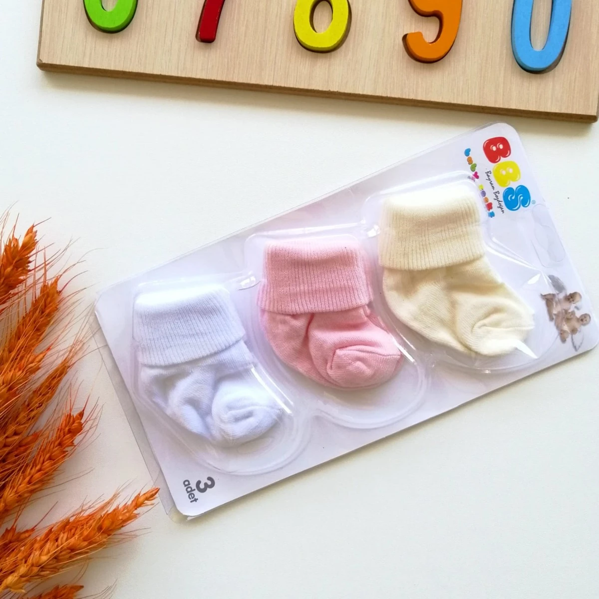 Bebek Çizgili 3 lü Çorap Pembe
