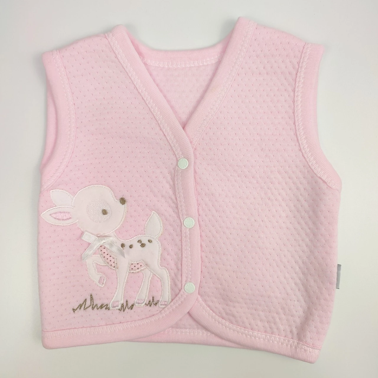 Bebek Geyik Nakışlı Kapitone Yelek 1-9AY PEMBE