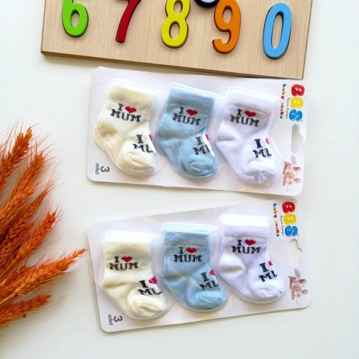 Bebek I Mum Baskılı 3 lü Çorap Mavi