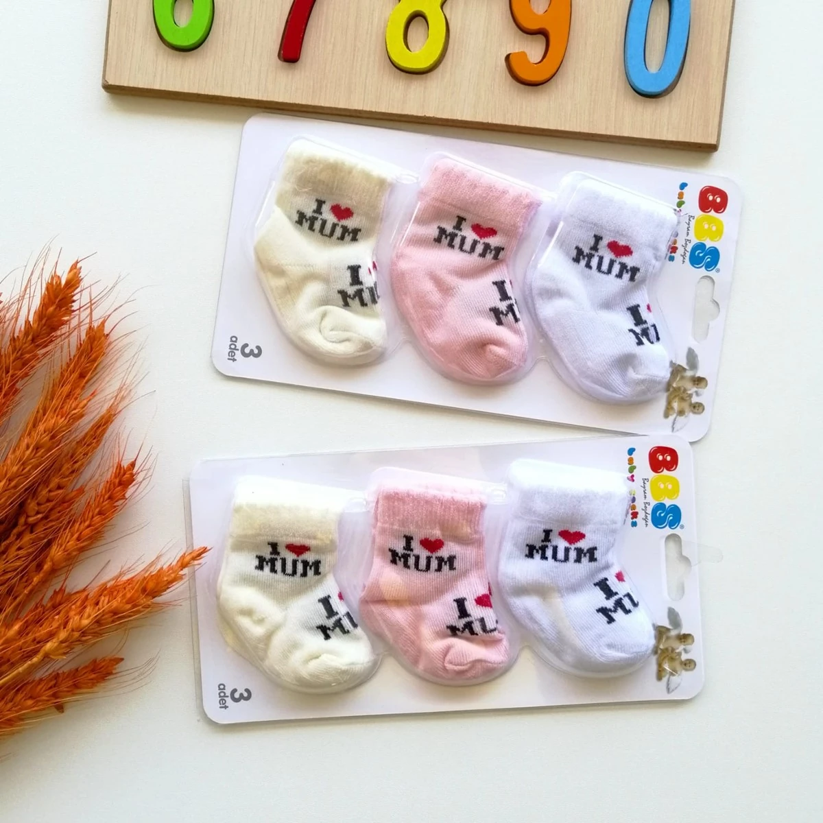 Bebek I Mum Baskılı 3 lü Çorap Pembe