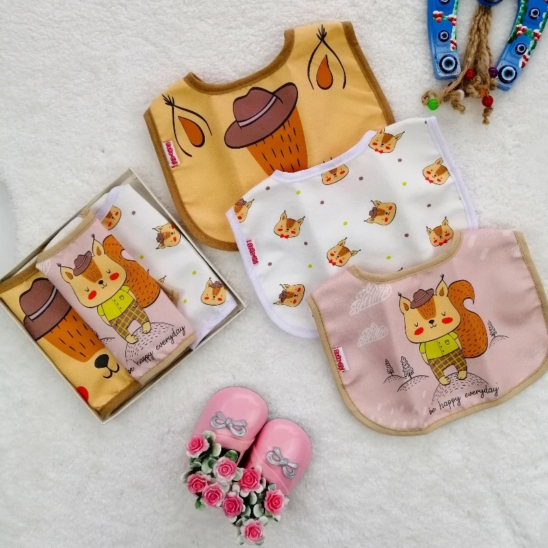 Bebek Mama Önlüğü Sevimli Sincap 3lü Set