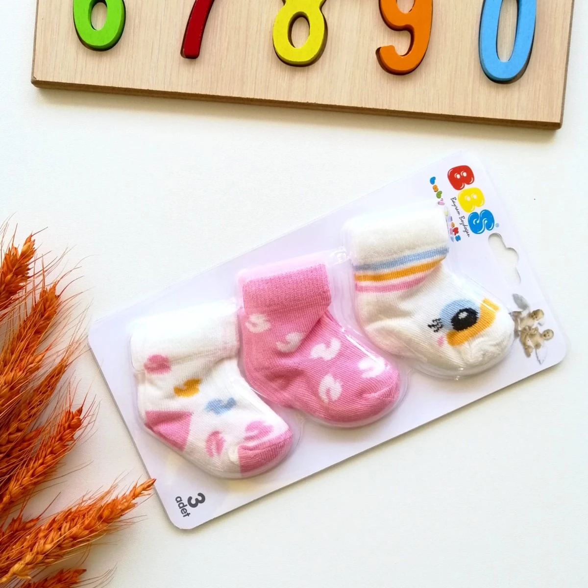 Bebek Ördek Desenli 3 lü Çorap Pembe