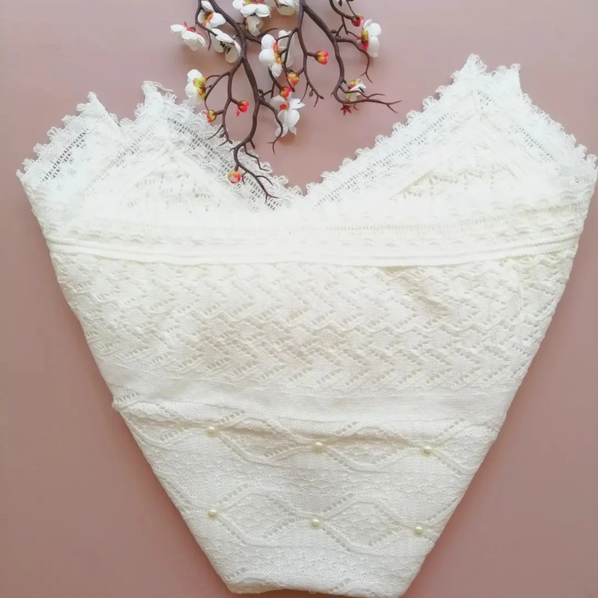 Bebek Örme Battaniye İnci Detaylı 80*90 cm krem