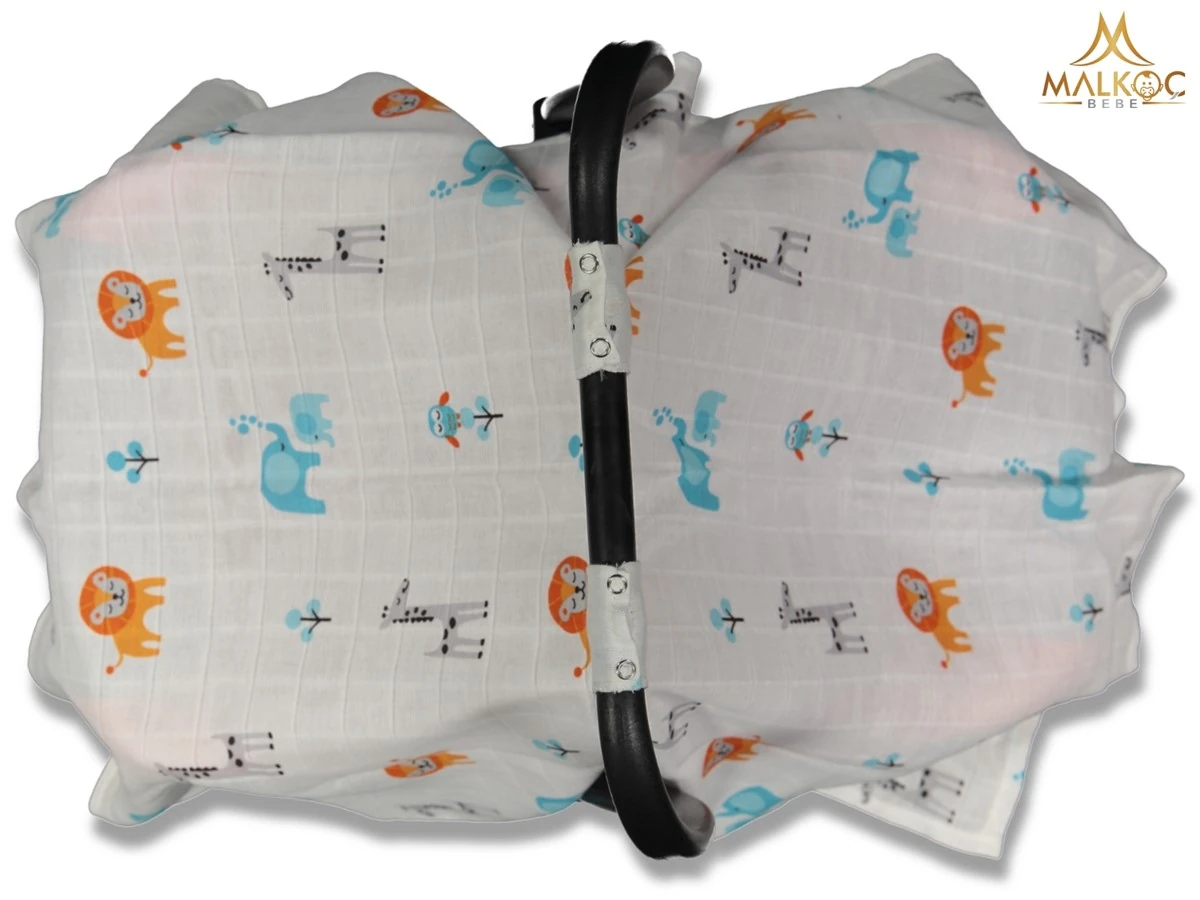 BEBEK UNISEX 0-2 YAŞ MUSLİN HAYVANLAR DESENLİ PUSET ÖRTÜSÜ