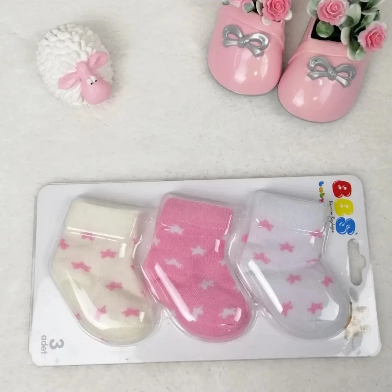 Bebek Yıldız Desenli 3 lü Çorap Pembe