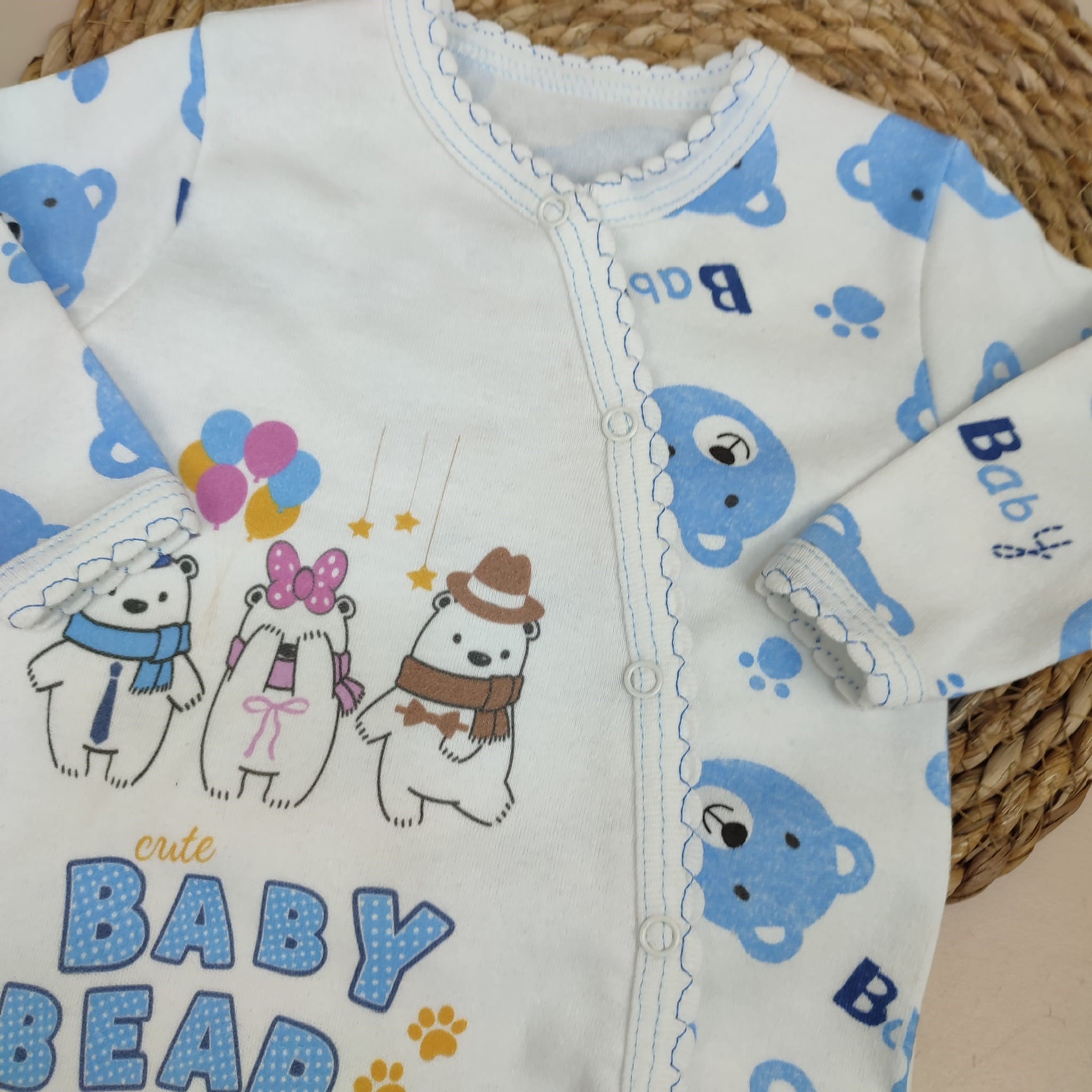 Bebek 3-9 ay  Tulum Sevimli Ayıcık Baskılı Mavi