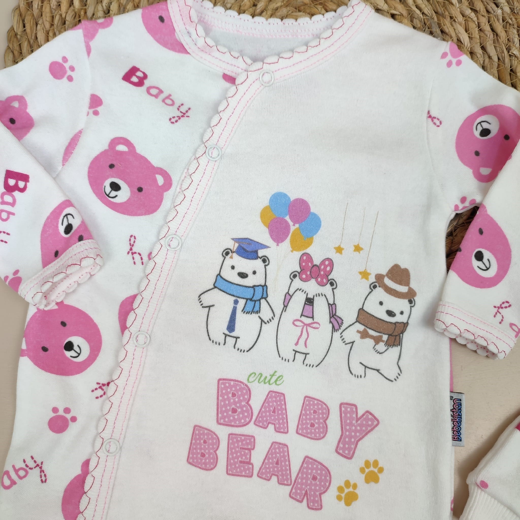 Bebek 3-9 ay  Tulum Sevimli Ayıcık Baskılı Pembe