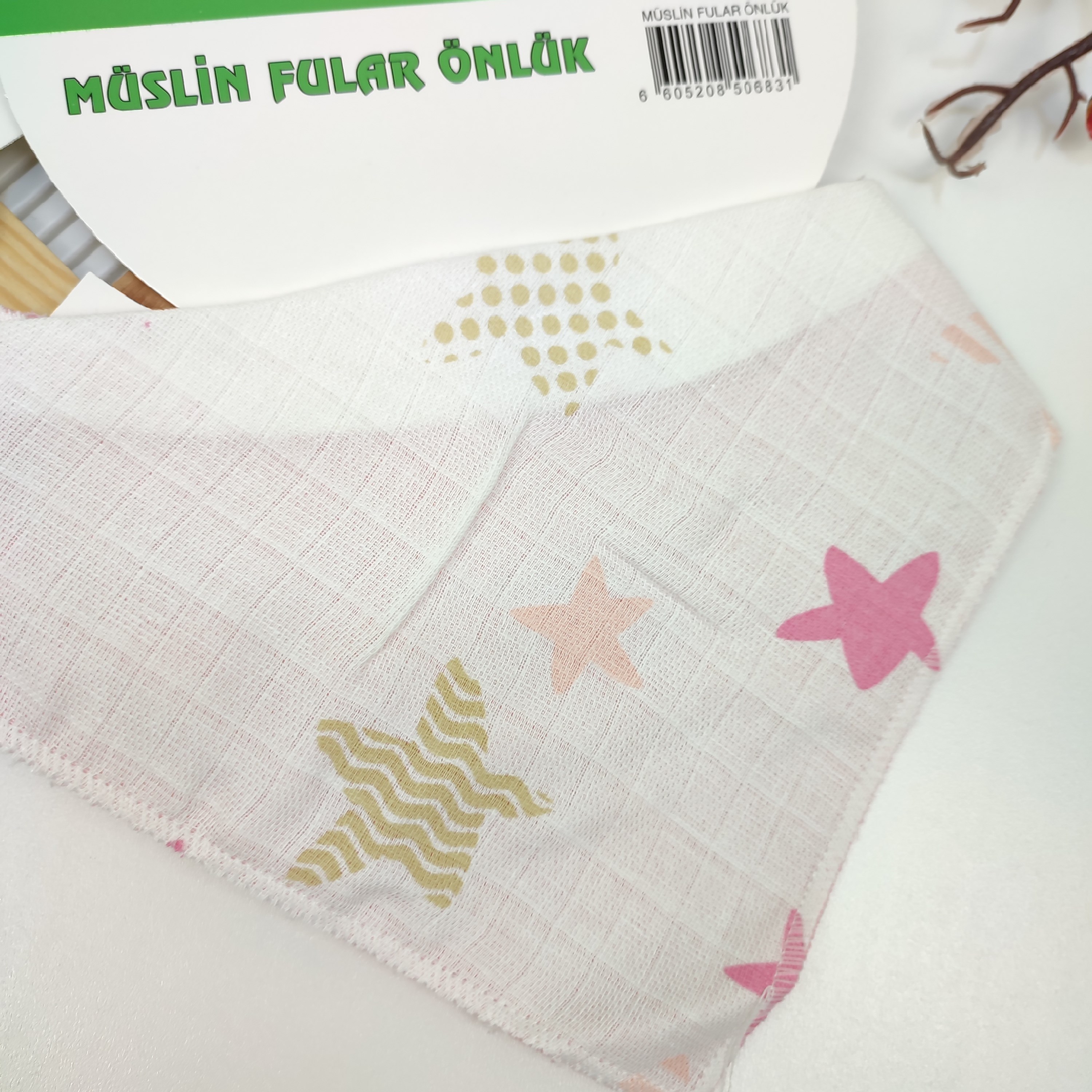 Bebek 0-6 Ay Müslin Yıldız Desenli Fular Çeşit