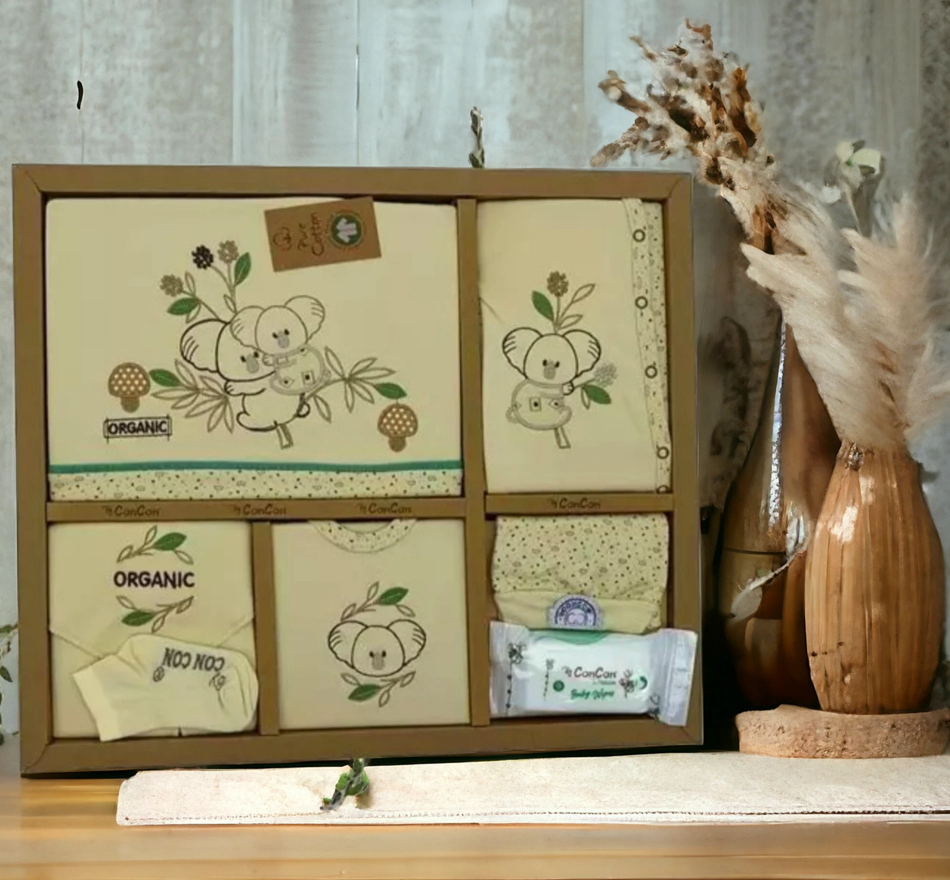 Bebek Yenidoğan Koala işlemeli 10lu Hastane Çıkışı Set (%100 ORGANİC)