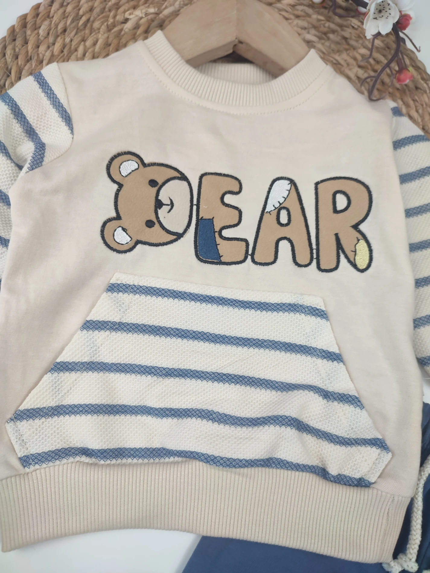 Bebek 6-24 Ay Bear Nakışlı Kanguru Cepli 2 li Takım