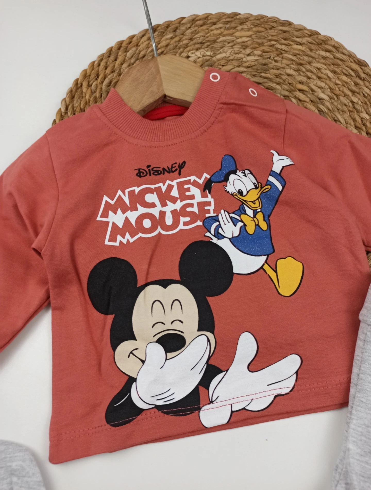 Bebek 9-24 Ay Mickey ve Arkadaşları Baskılı 3 lü Takım Şapka lı Kiremit