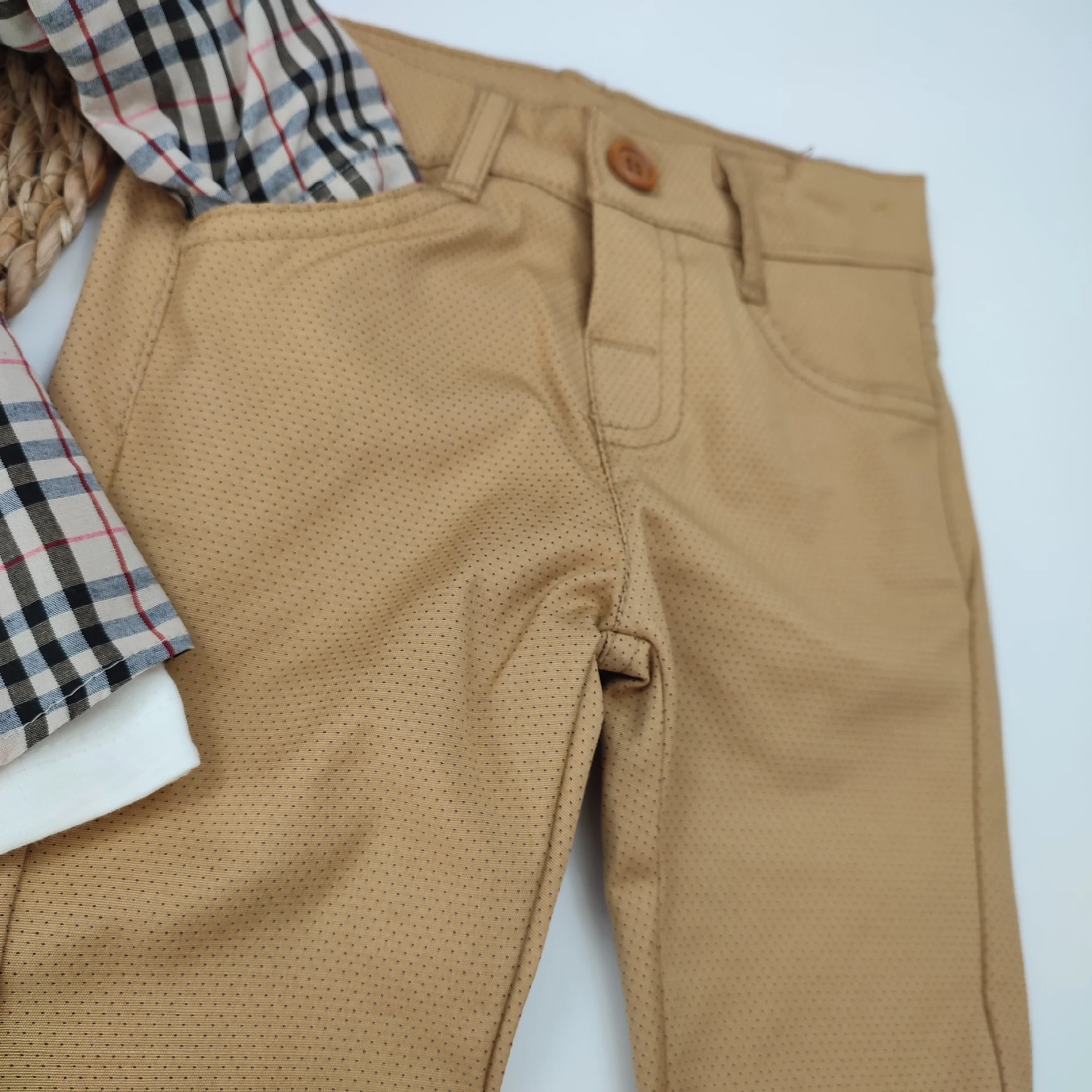 Çocuk 1-4 Yaş Erkek Burberry Bakılı Gömlekli Şapkalı 4 lü Takım 