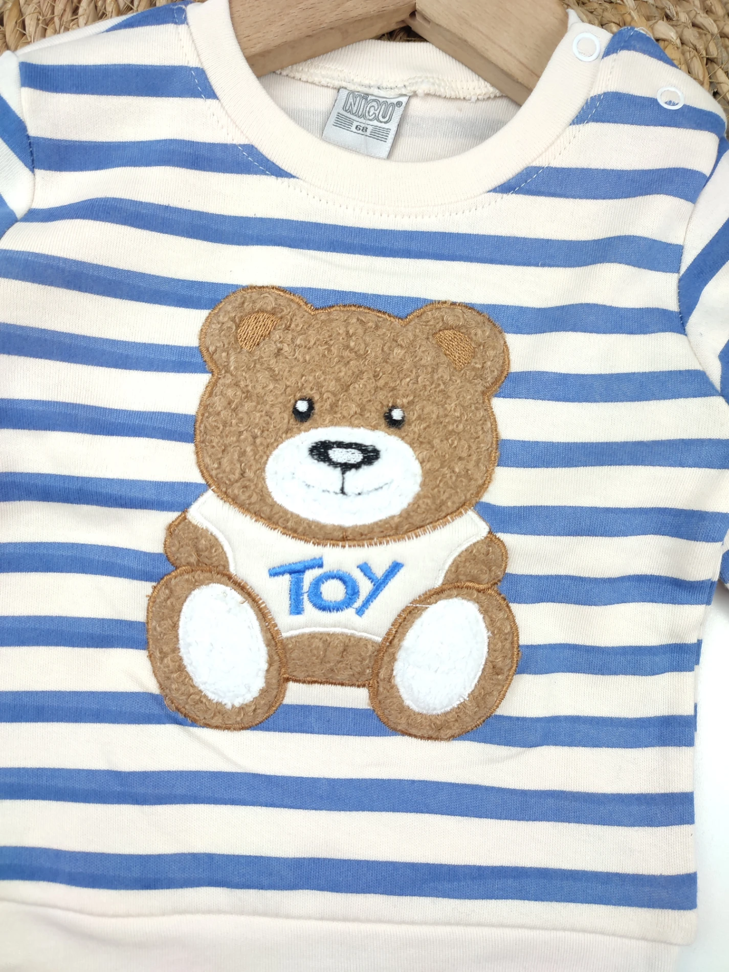 BEBEK 9-18 AY TOY AYICIK NAKIŞLI OMUZDAN ÇITÇITLI 2 Lİ MEVSİMLİK TAKIM MAVİ