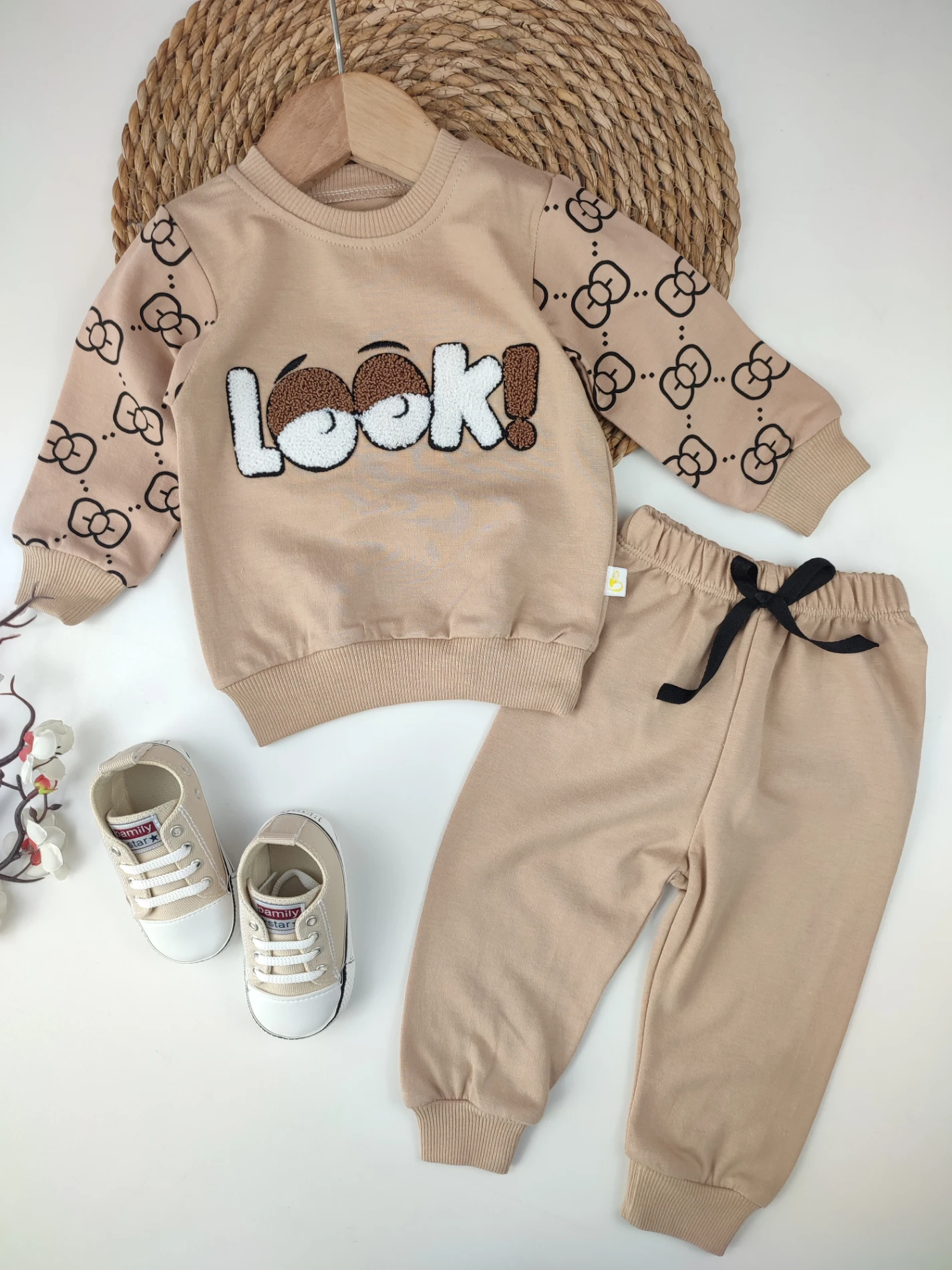 Bebek 6-24 Ay Look Nakışlı 2 Li Takım Kahverengi