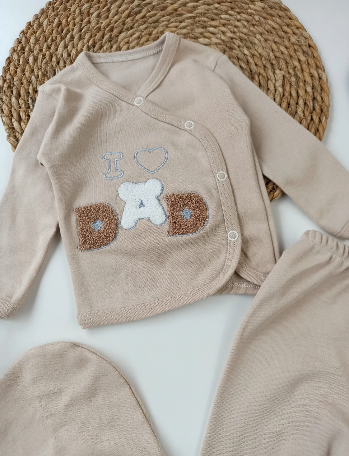 BEBEK 0-3 AY DAD SÜZENE NAKIŞLI 3 LÜ HASTANE ÇIKIŞI BEJ