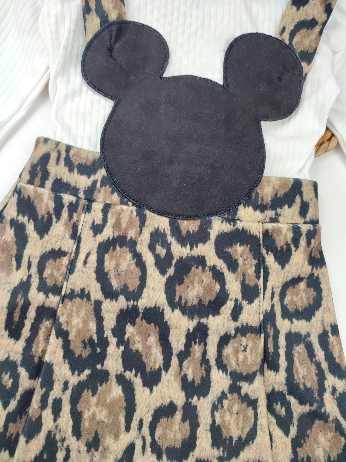 Bebek 1-4 Yaş Minnie Detaylı Leopar Badili Nubuk Kumaş Elbise