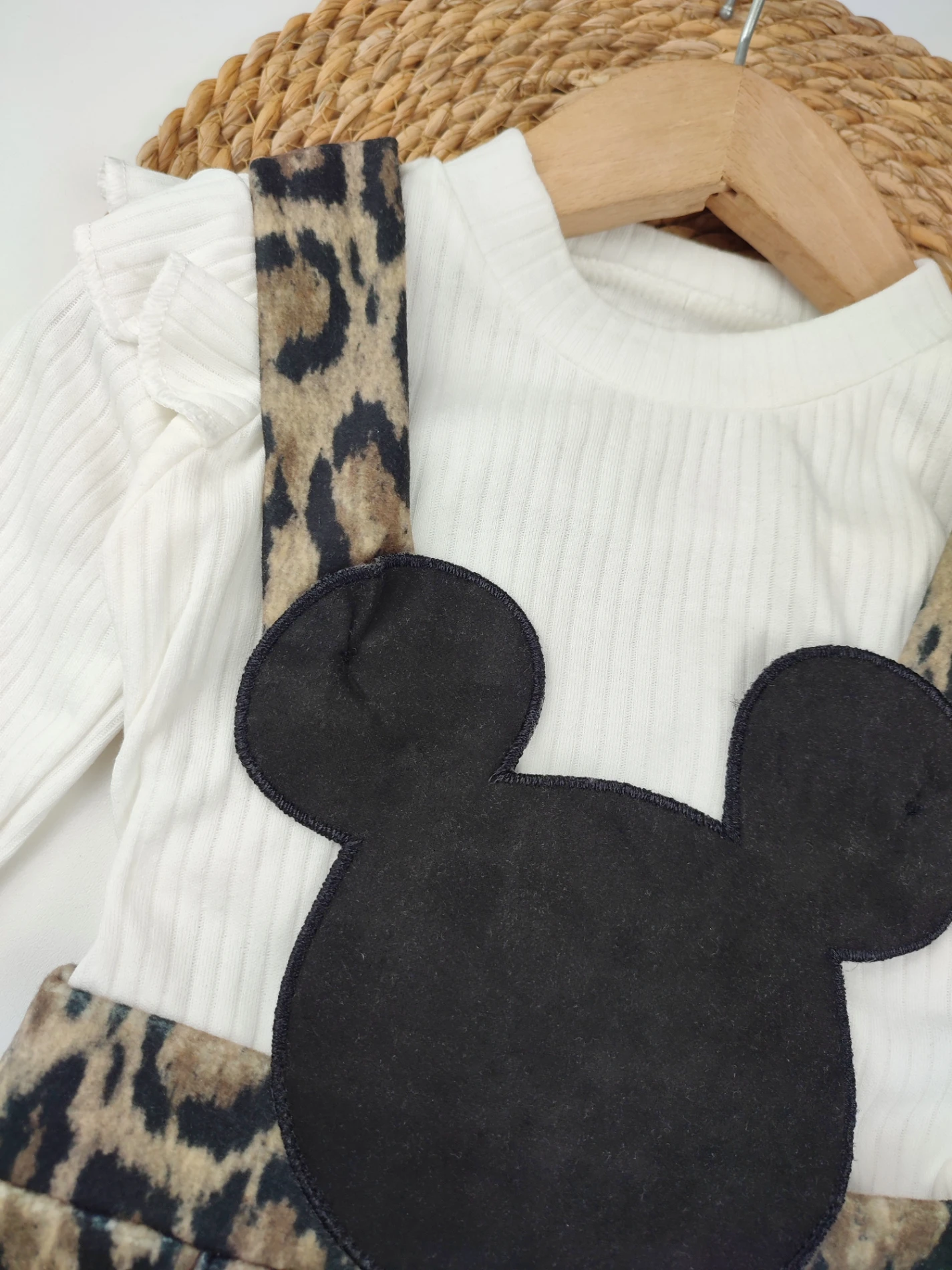 Bebek 1-4 Yaş Minnie Detaylı Leopar Badili Nubuk Kumaş Elbise