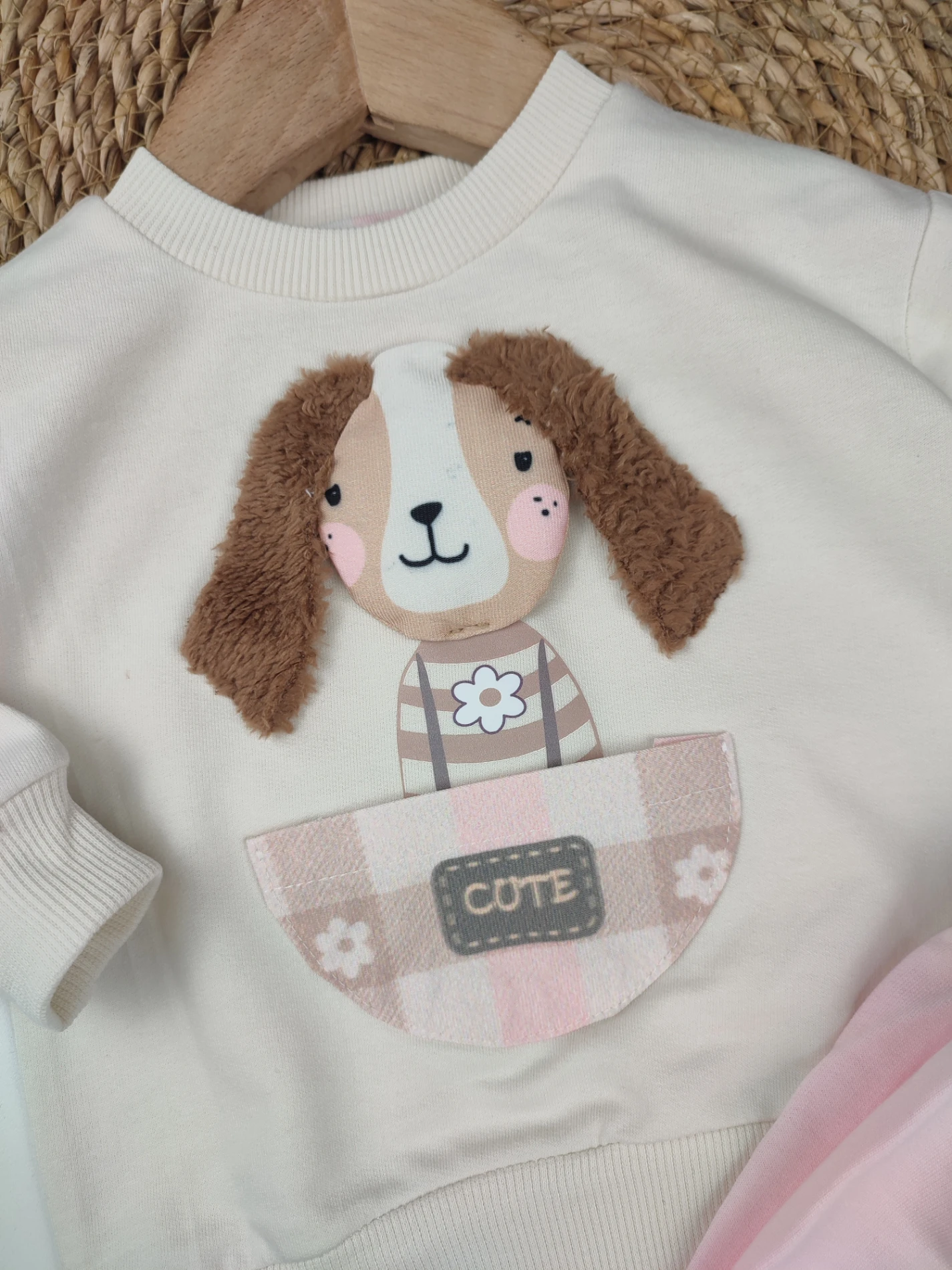 BEBEK  9-24 AY PELUŞ KIZ KÖPEK NAKIŞLI TAKIM PEMBE