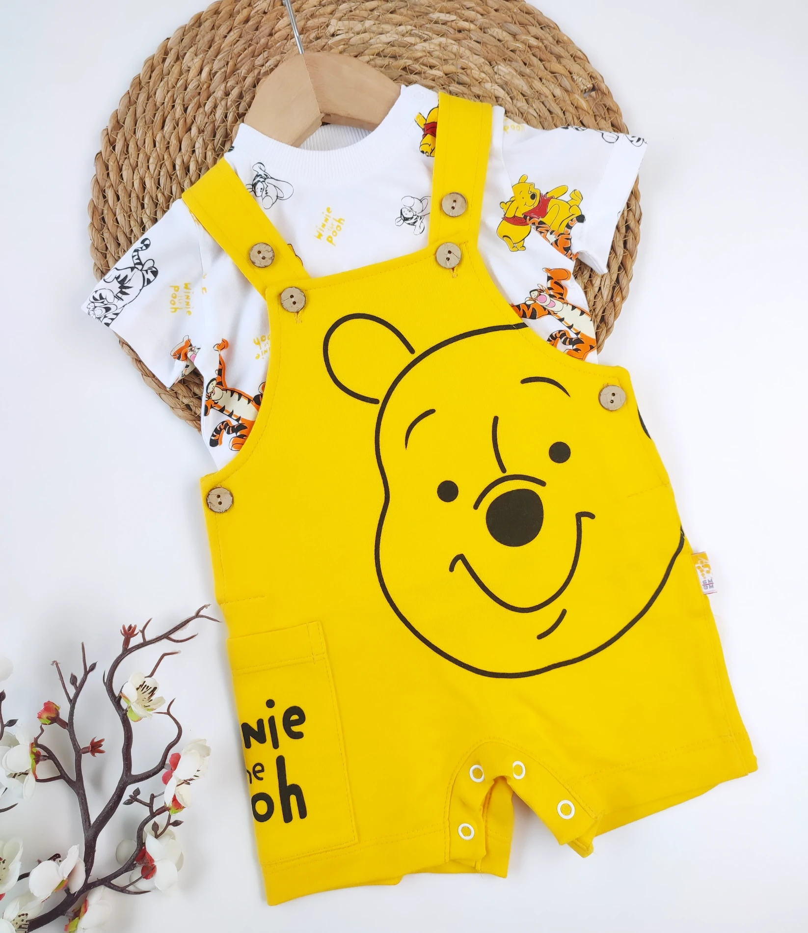 BEBEK 6-18 AY POOH AYICIK BASKILI ÇİTÇITLI SALOPET TAKIM