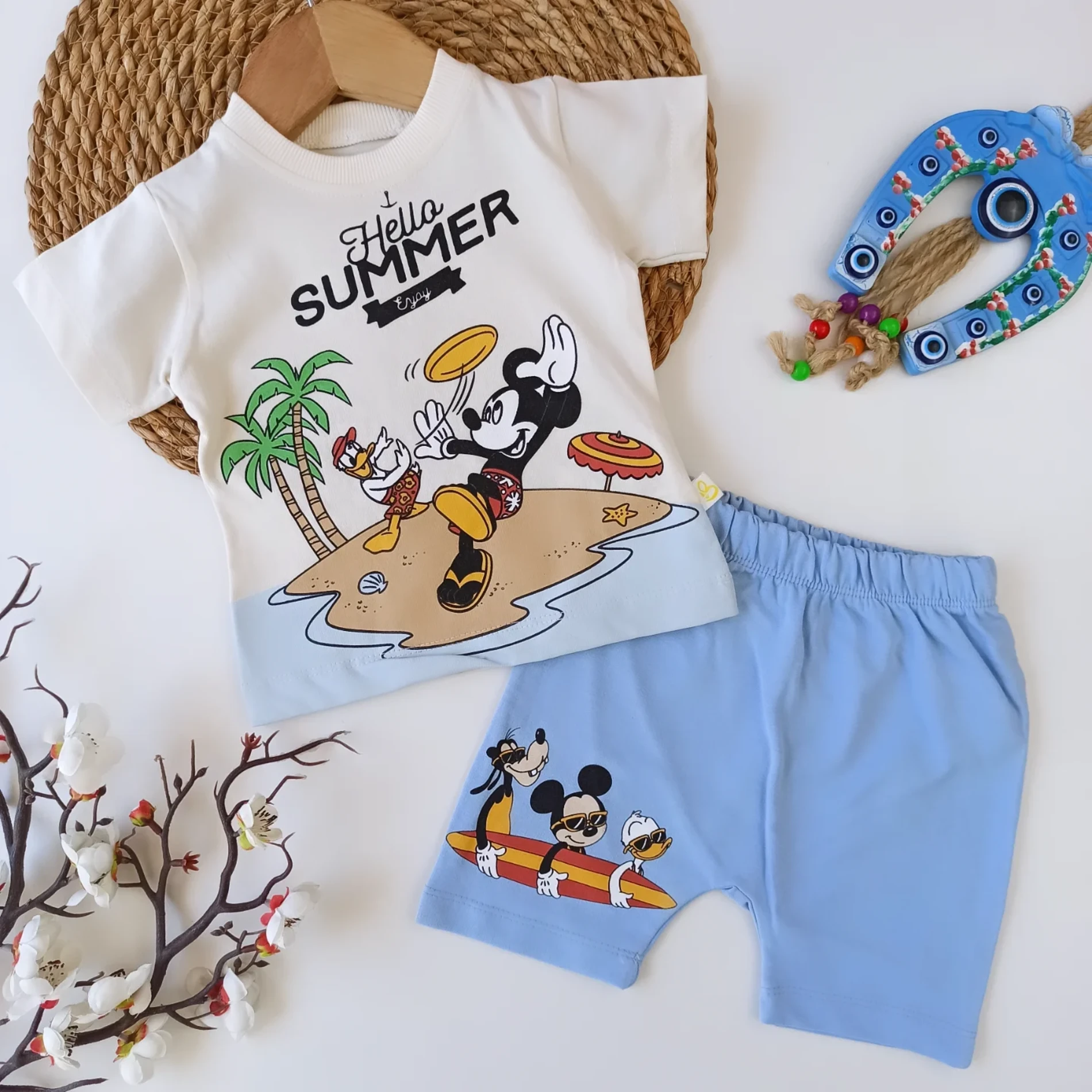 BEBEK 6-24 AY SUMMER MİCKEY BASKILI ŞORT LU  TAKIM 