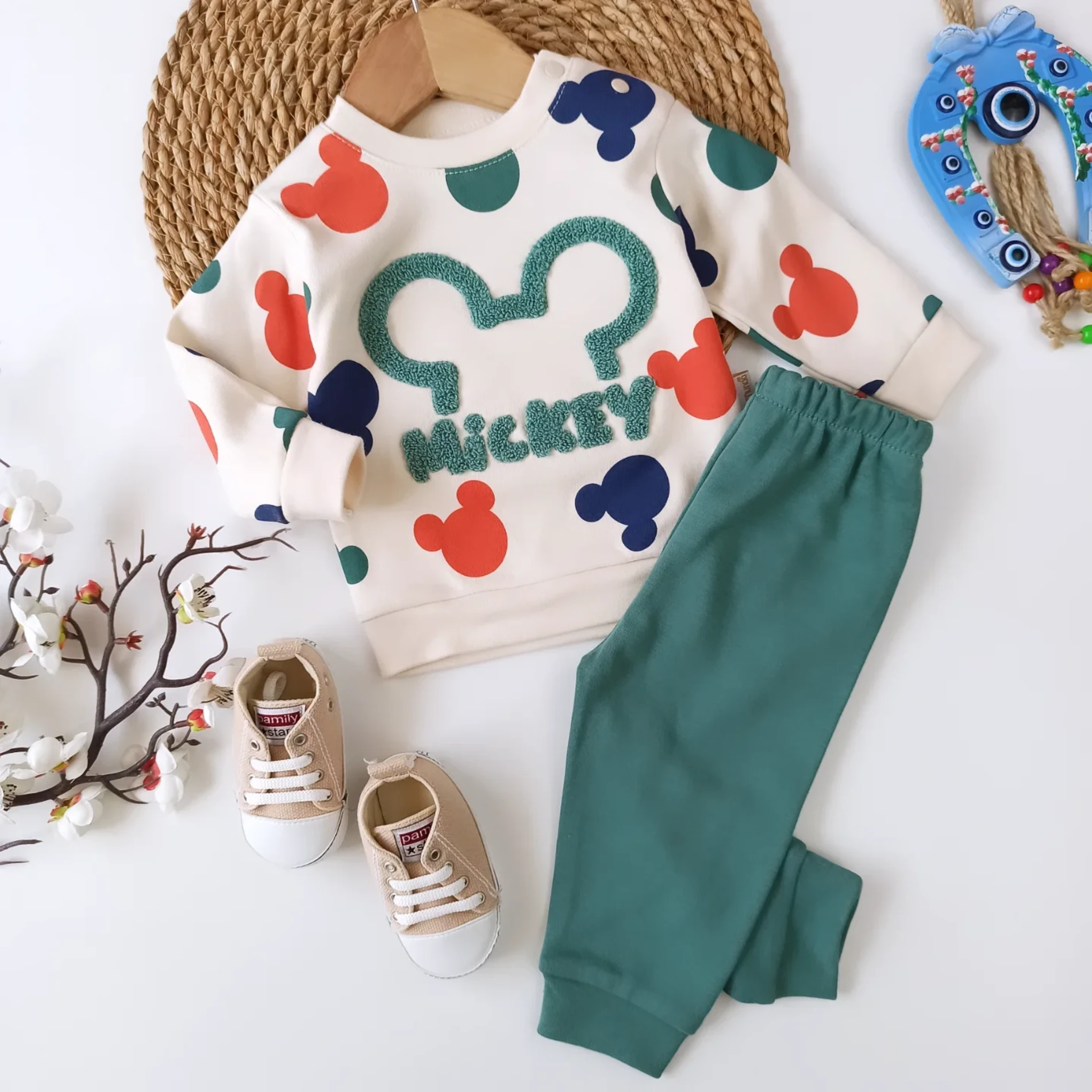 BEBEK 9-18 AY SÜZENE MİCKEY NAKIŞLI TAKIM 2 Lİ TAKIM