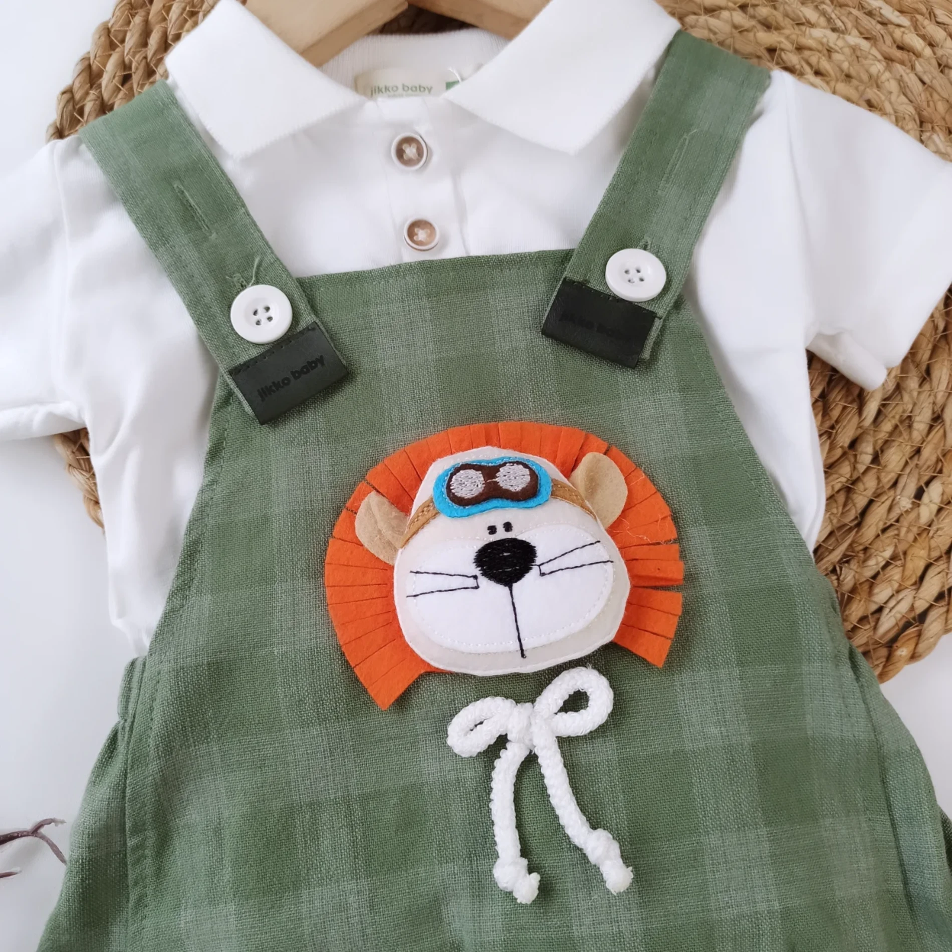 Bebek 6-18 Ay 3 D Aslan Pilot Detaylı Polo Yaka Thsırt lü Salopet Takımı 