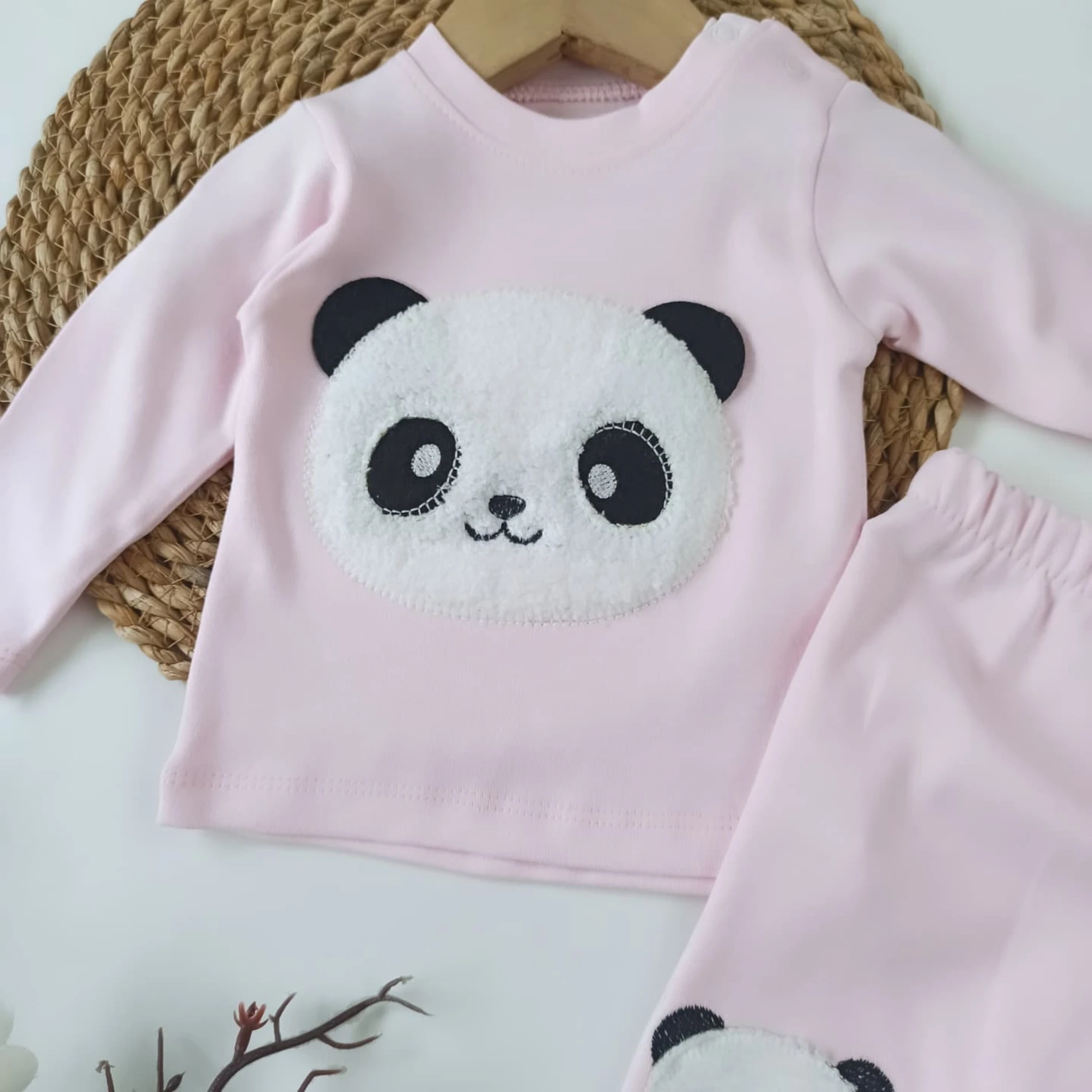 BEBEK 3-9 AY PANDA NAKIŞLI 2 Lİ TAKIM PEMBE