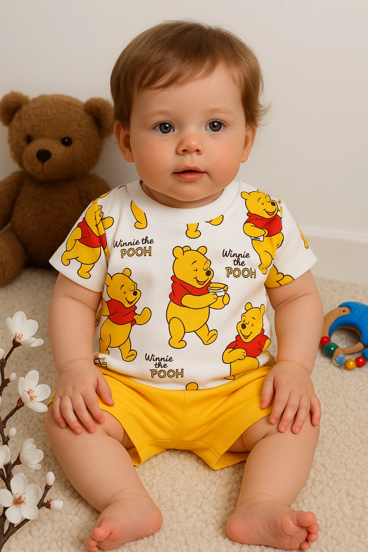 Bebek 9-18 Ay Winnie The Poh Baskılı Kısa Kol Thsrt lü 2li Takımı 