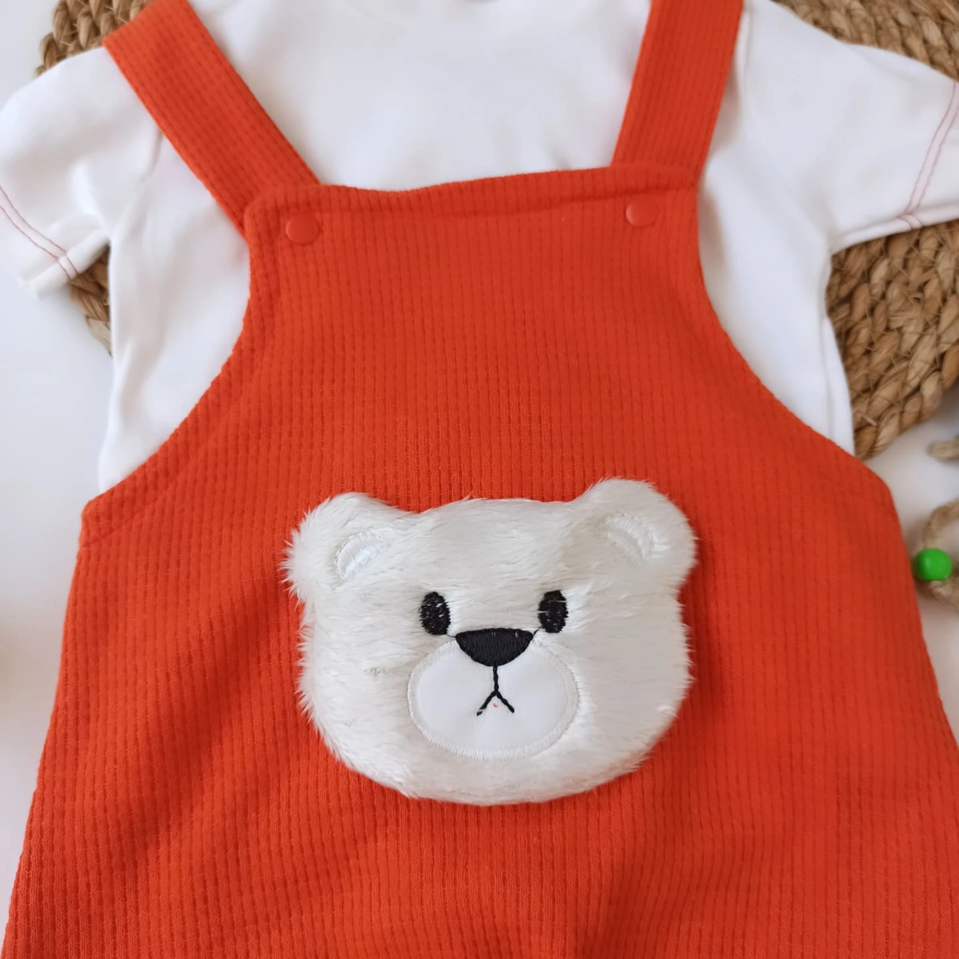 Bebek 3-9 Ay 3D Ayıcık Detaylı Kısa Kol Thsrt lü Salopet Takımı 