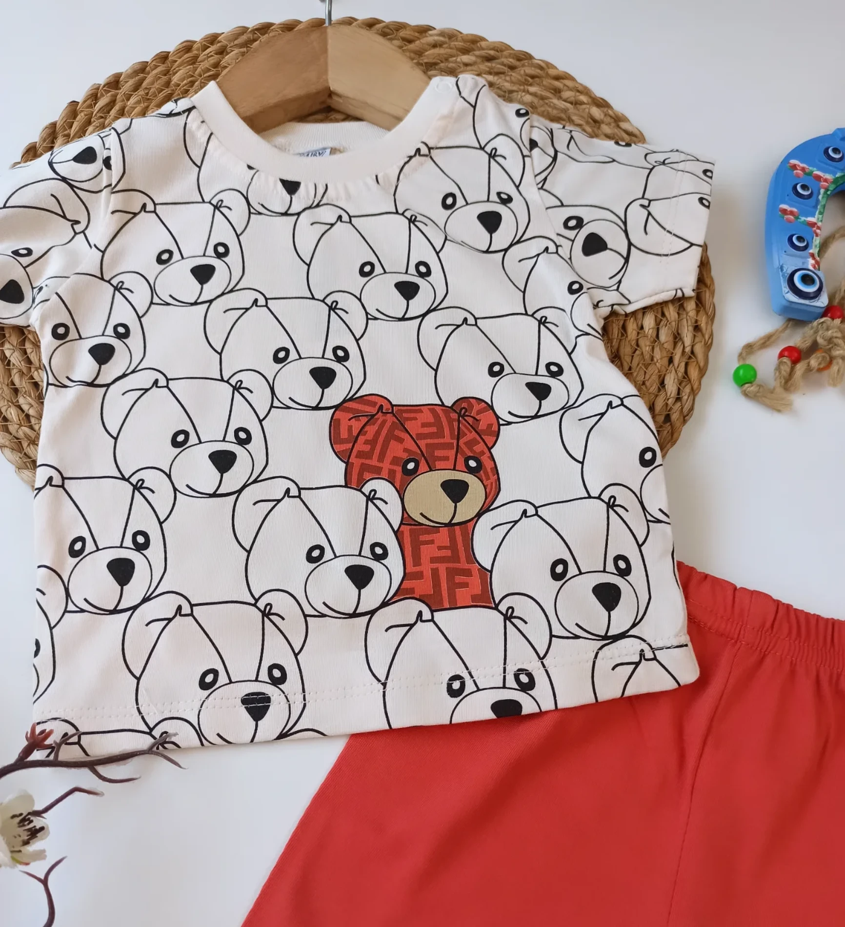 Bebek 9-18 Ay Bear Baskılı Kısa Kol Thsrt lü 2li Takımı 