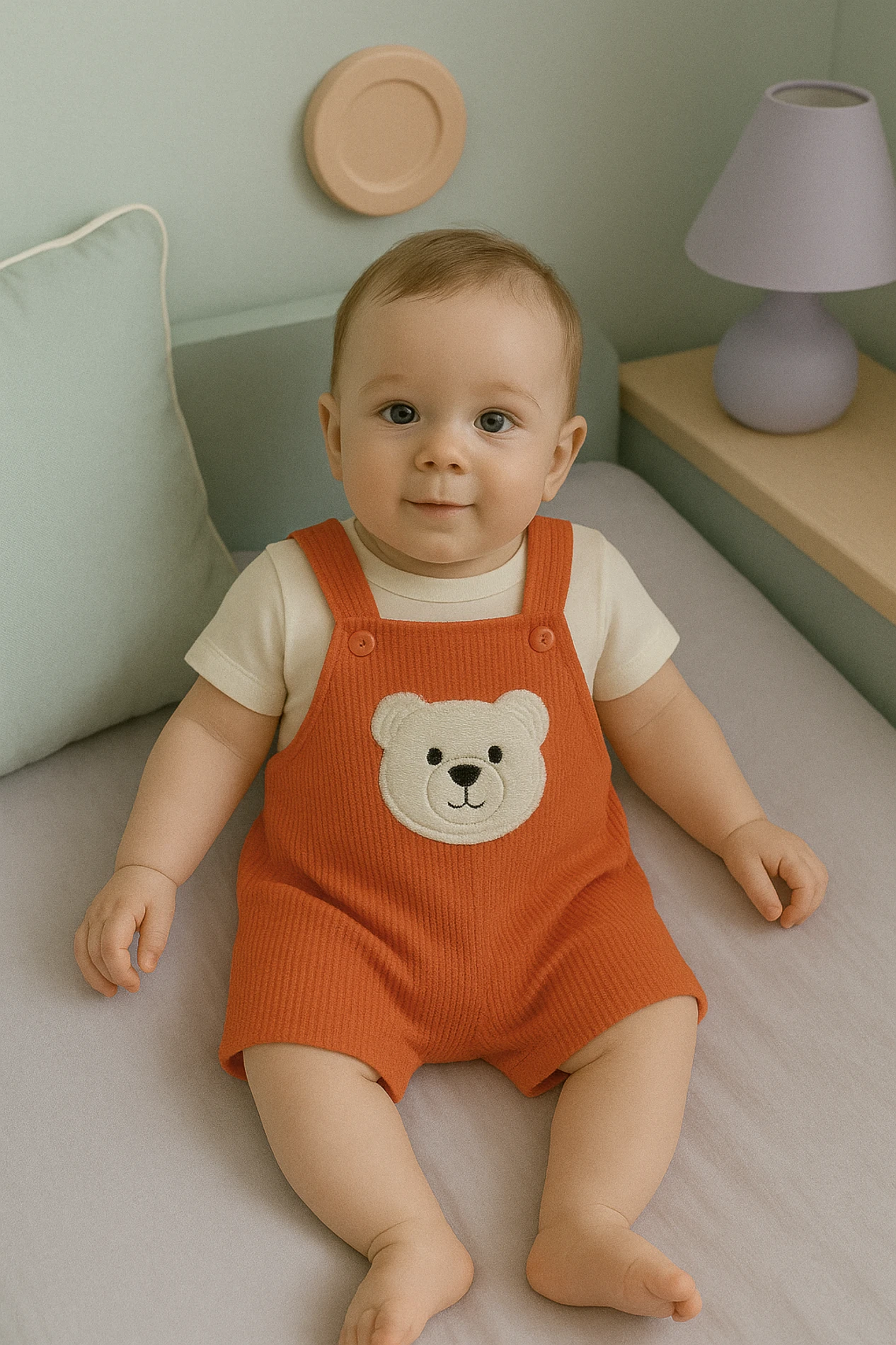 Bebek 3-9 Ay 3D Ayıcık Detaylı Kısa Kol Thsrt lü Salopet Takımı 